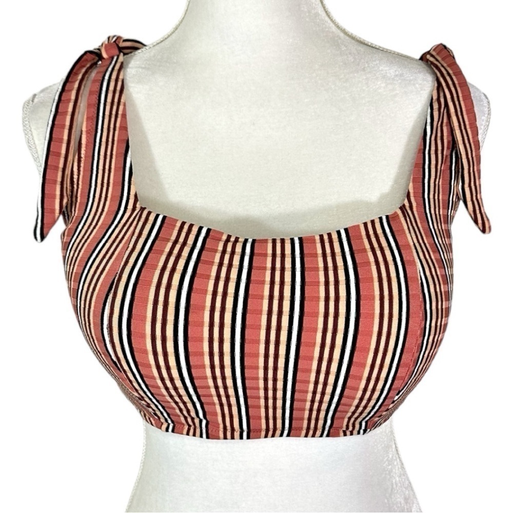 🌸Shade & Shore- Pink/Brown Stripe Full Coverage Bikini Top- Size 38D